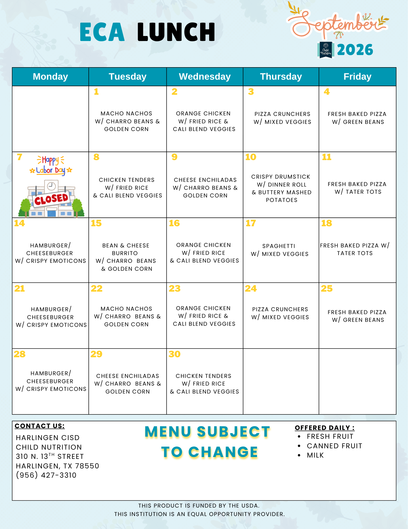 ECA Lunch Menu